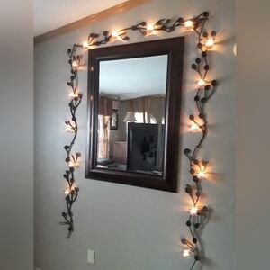 Elegant Brown and Black Mirror Wall Decor with Ambient Lights